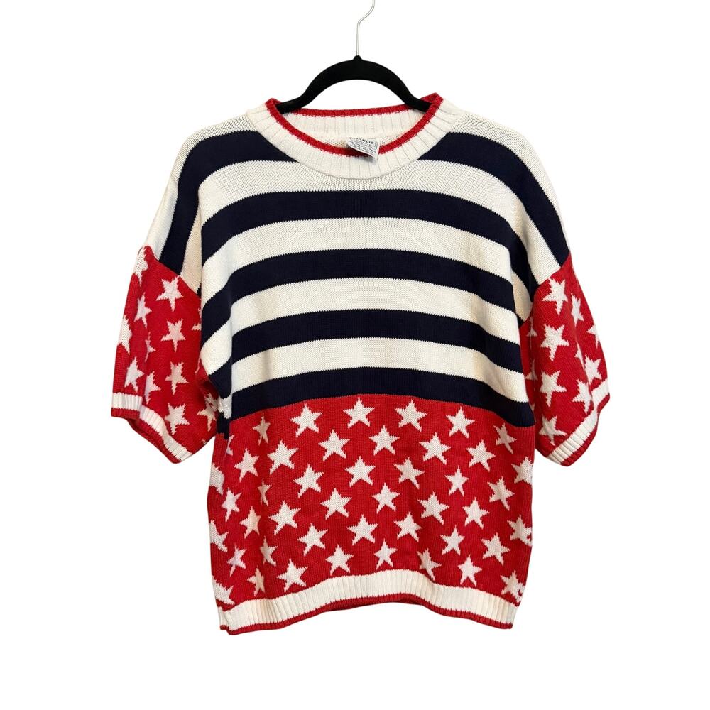 Harot Sweater M/L Star Stripe Knit Patriotic Preppy Grandma Heritage US Flag NWT